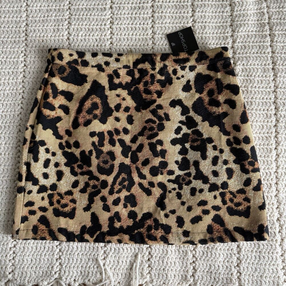 Topshop NWT Women's Size US 6 Leopard Print Woven Tapestry Maximalist Mini Skirt